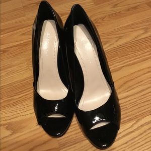 Black BCBGeneration Patent Leather Peep Toe Pumps